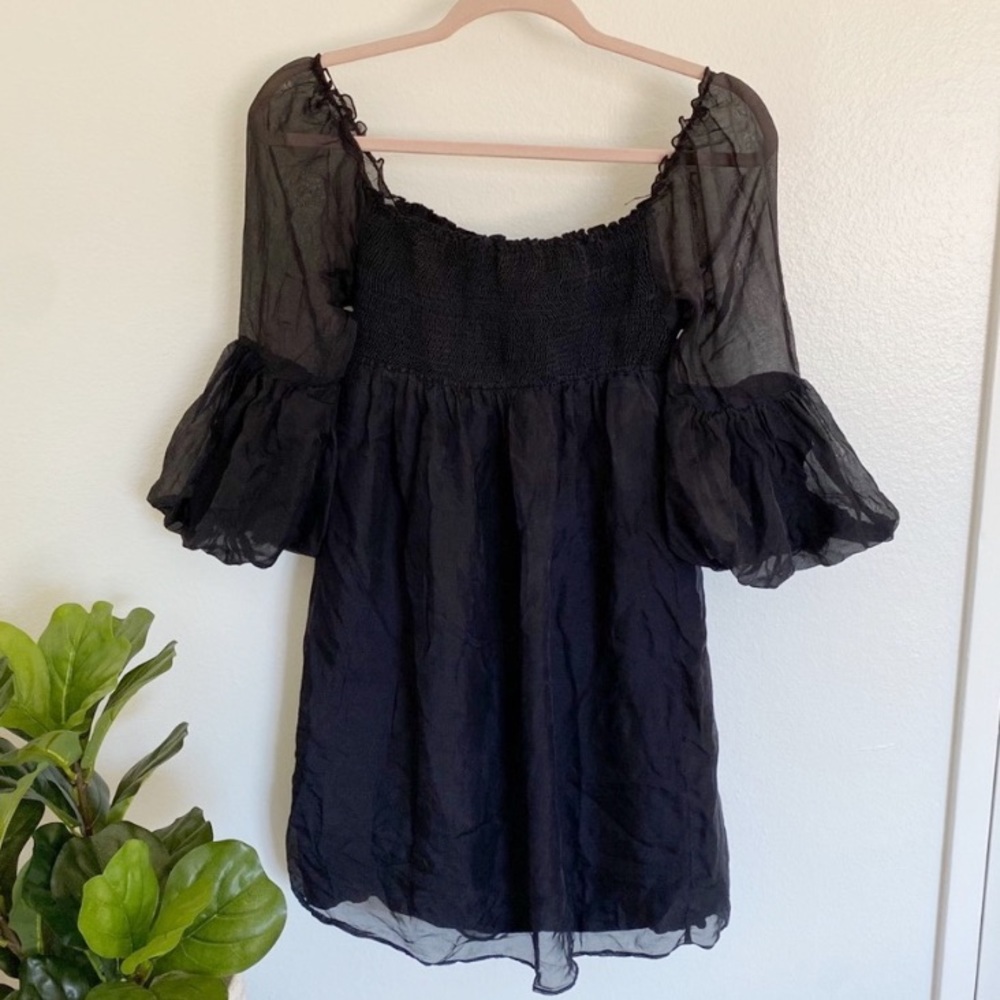 'Zara Basic Black Puff Sleeve Chiffon Dress XS